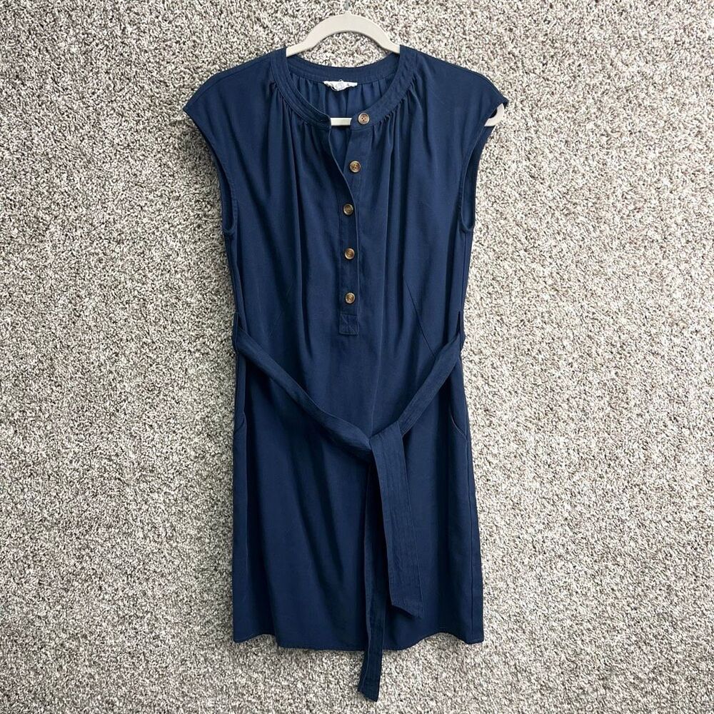 A Loves A Dress Women’s Small Navy‎ Blue Sleeveless Button Down Henley Front